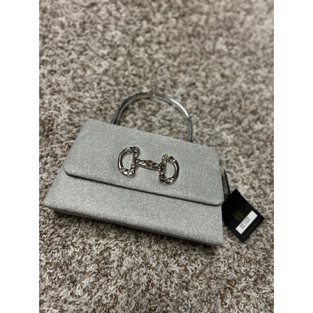 House of Harlow 1960 Silver Glitter Top Handle Bag Crystal Buckle AZ1008 NEW